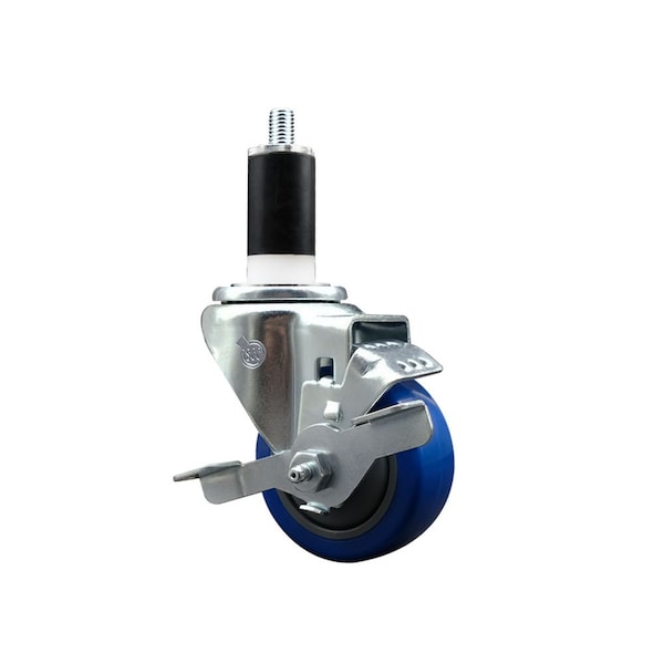 Service Caster 3'' Blue Poly Swivel 1-3/8'' Expanding Stem Caster with Brake SCC-EX20S314-PPUB-BLUE-TLB-138 - main
